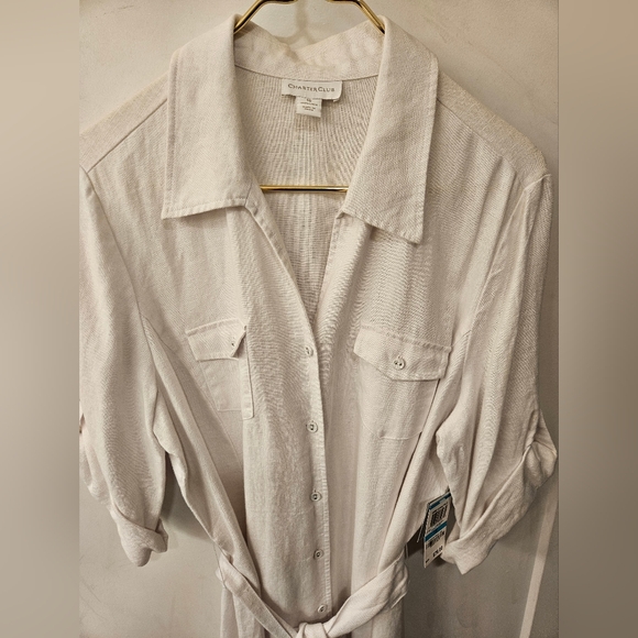 NWT - Linen Charter Club White Midi  Shirtdress - Size 16 - Picture 2 of 8